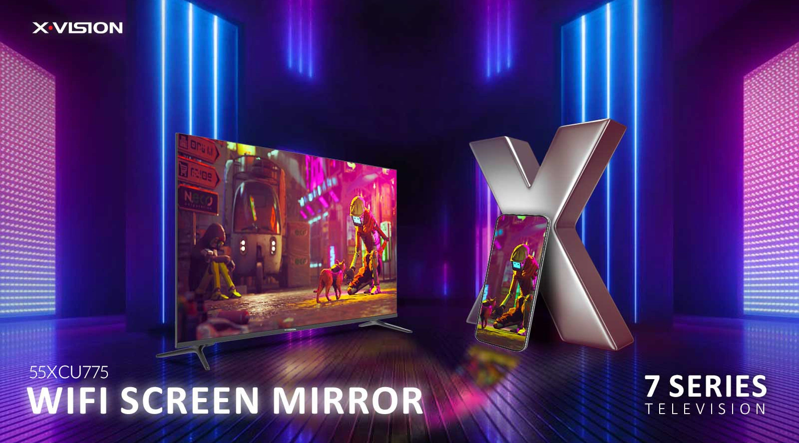 قابلیت WIFI Screen Miror درتلویزیون تلویزیون هوشمند 55 اینچ 4K ایكس ویژن مدل XCU775